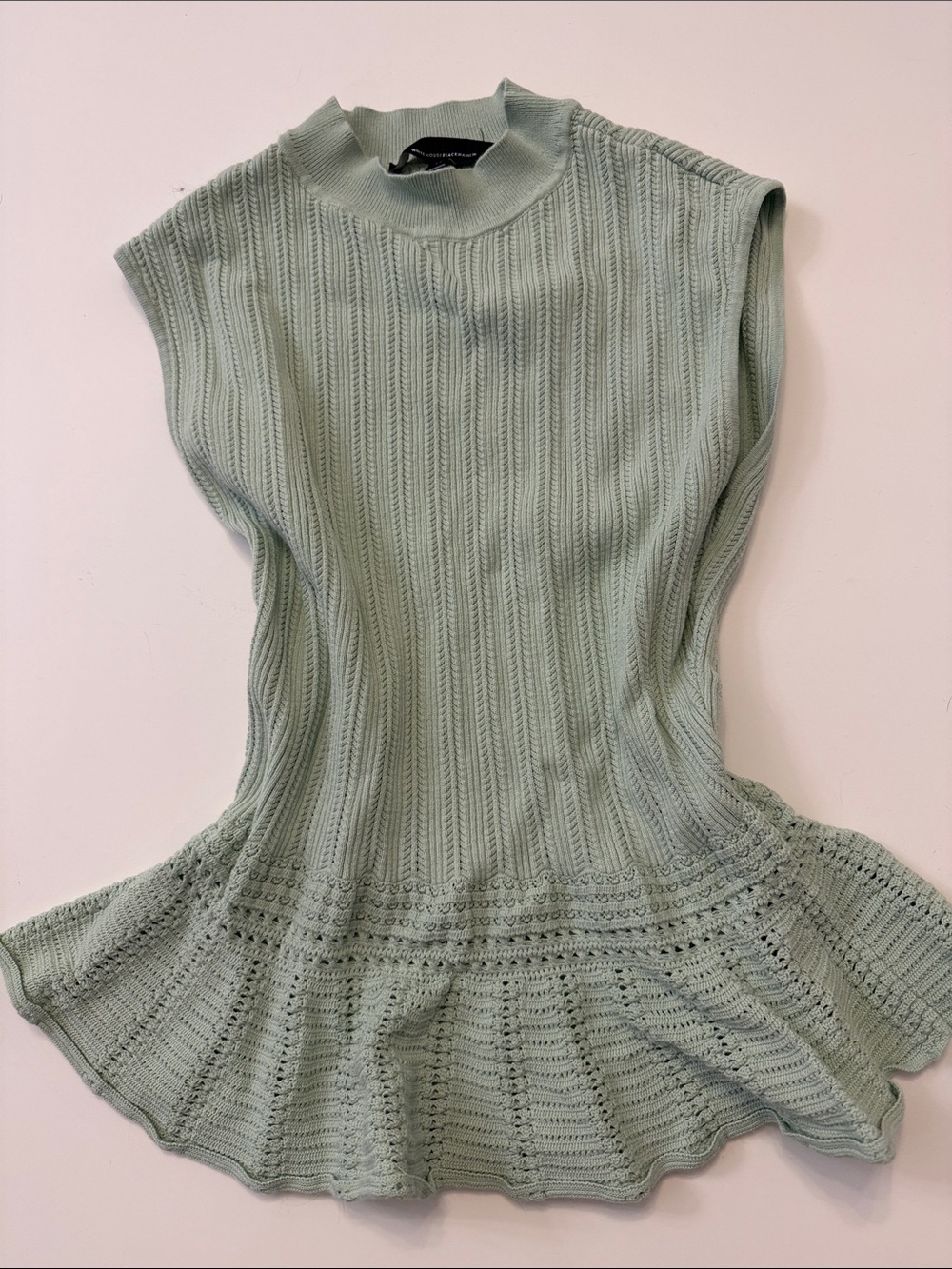 White House Black Market Sleeveless Knit Mockneck Peplum Top in Sage Green